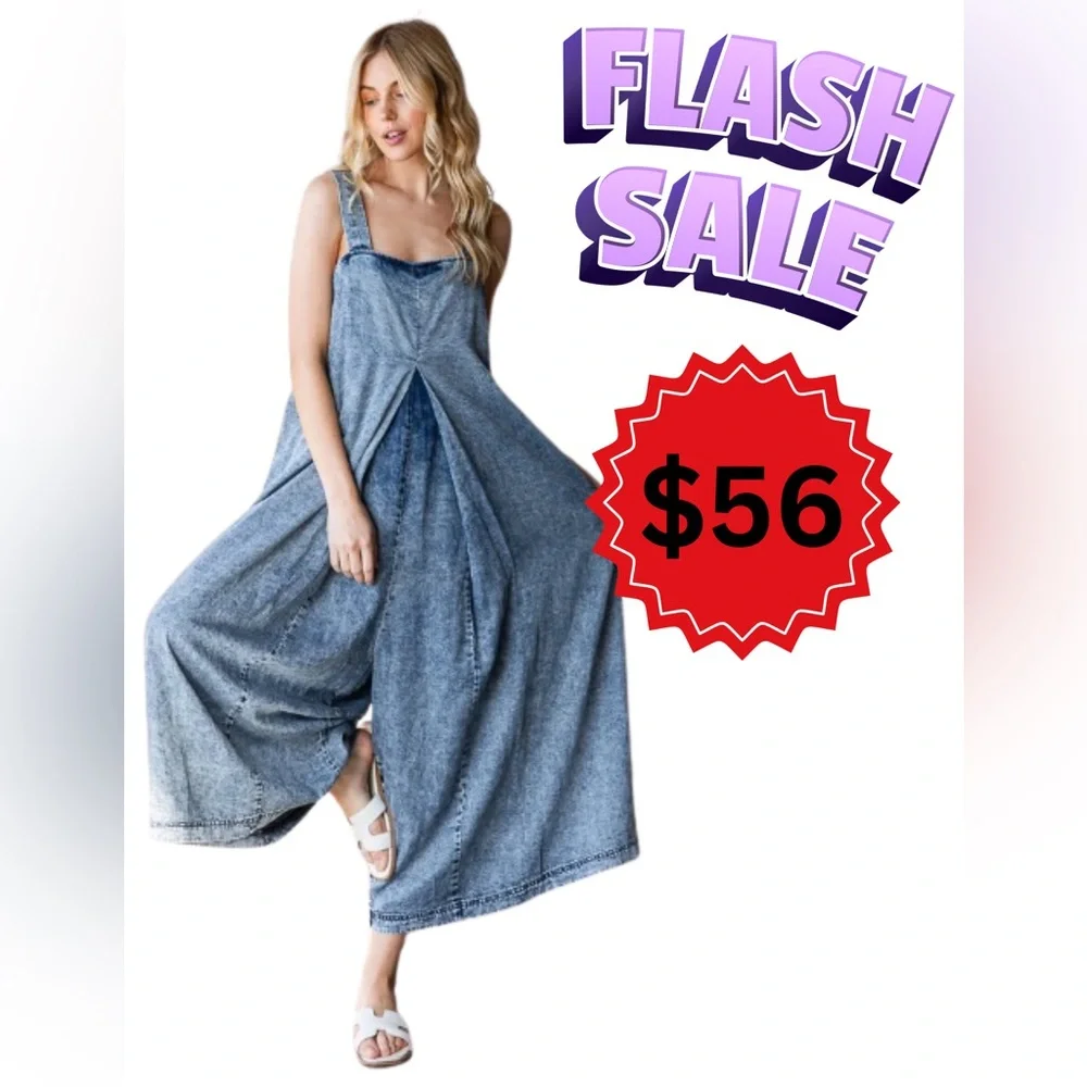 WASHED PLEATED DETAIL WIDE LEG ROMPER - Picture 2 of 7